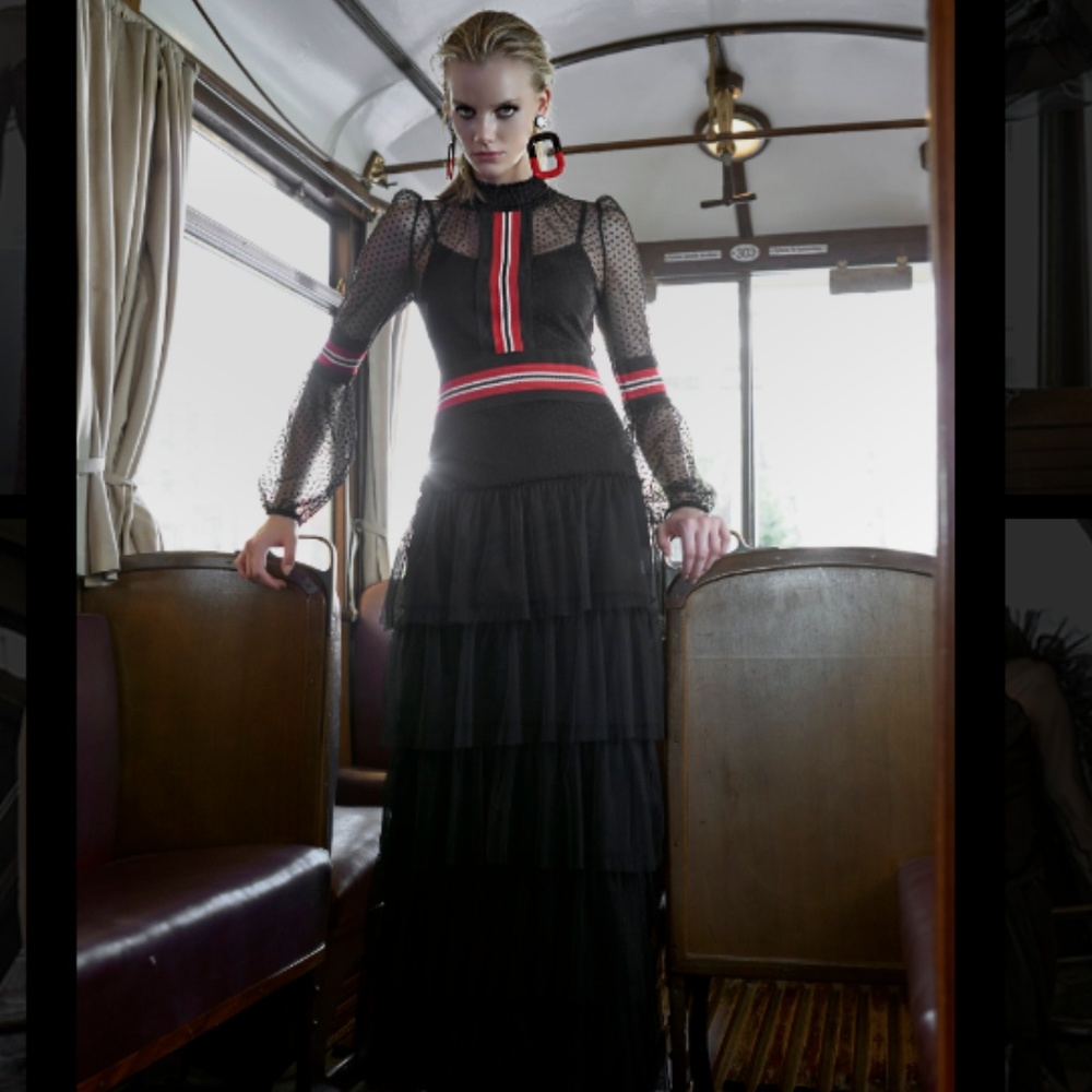 Black long sleeve layered maxi dress